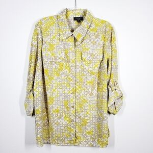 ELEMENTZ GEOMETRIC DESIGN ROLL TAB BLOUSE